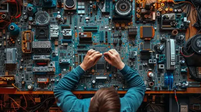 man working with electronic parts