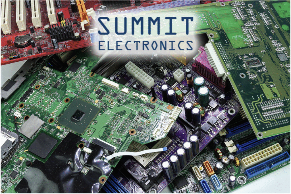 A pile of obsolete and new electronic parts and components sold by Summit Electronics