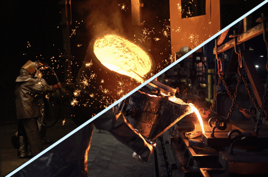 Split screen of a foundry and a metal casting facility