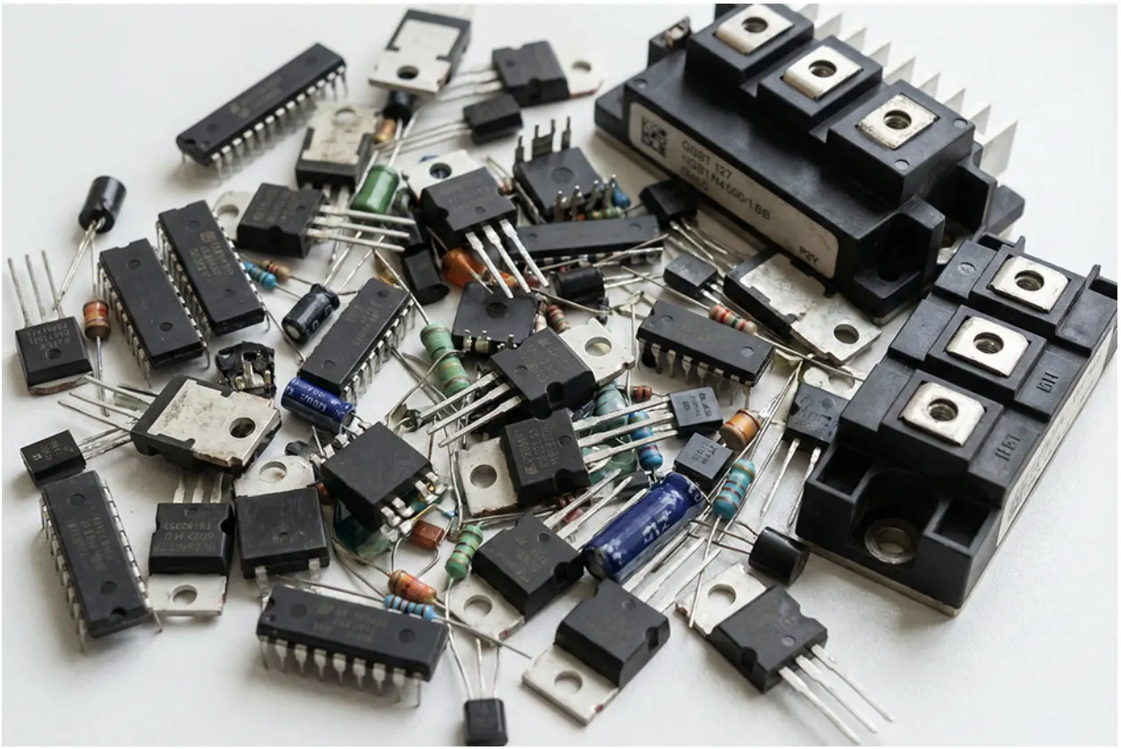 A pile of electronic components used in power semiconductors.