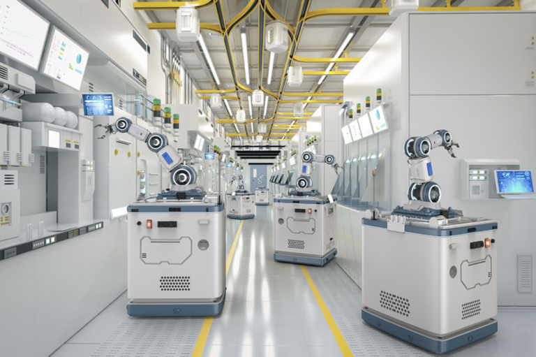 A semiconductor manufacturing facility production line.