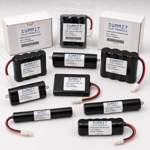 The different configurations of NiCad battery packs sold by Summit Electronics.