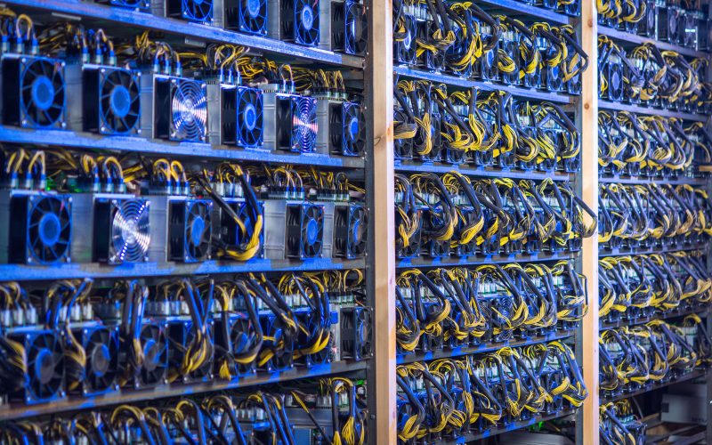 rendering bitcoin cryptocurrency mining farm background color