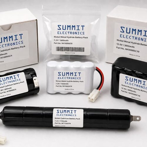 An example of the various NiCad And NiMH Pre-Made Battery Packs sold by Summit Electronics.